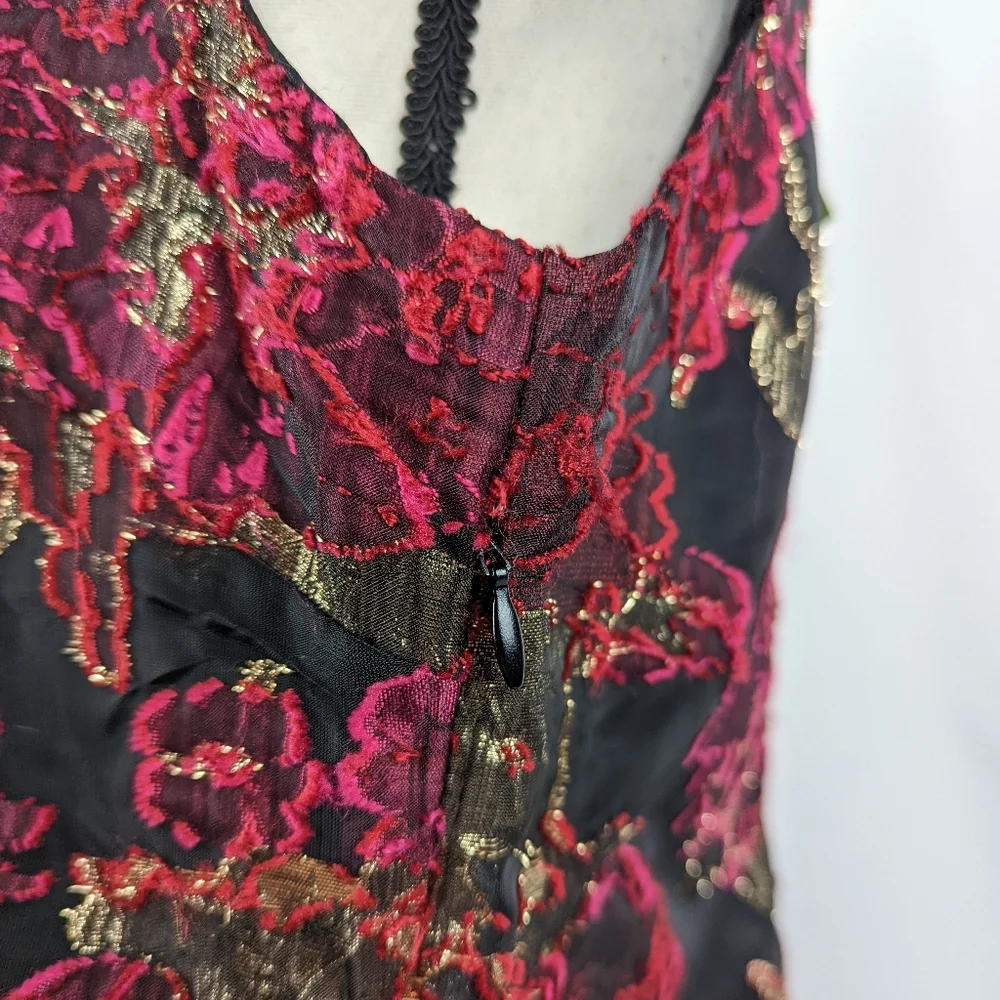 NWT SAM EDELMAN Red & Gold Metallic Brocade Mini Shift Dress, Size 14 - Picture 5 of 12